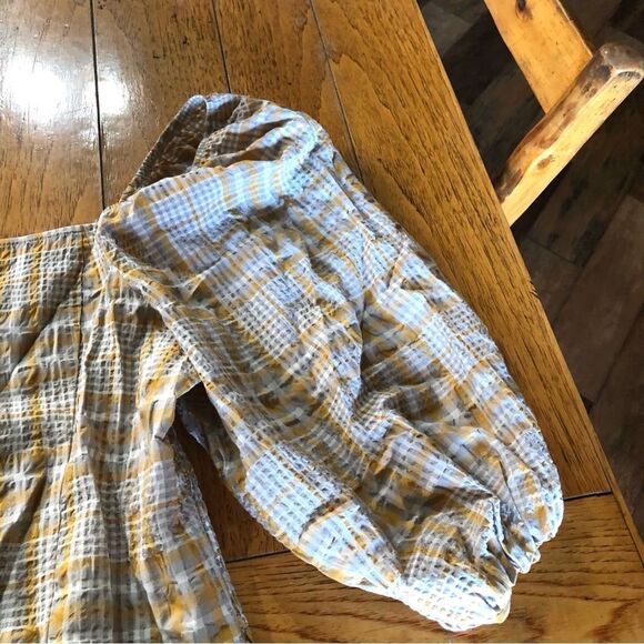 Anthropologie Maeve Yellow Plaid Square Neck Smocked Balloon Sleeve Top - XL - Picture 4 of 11